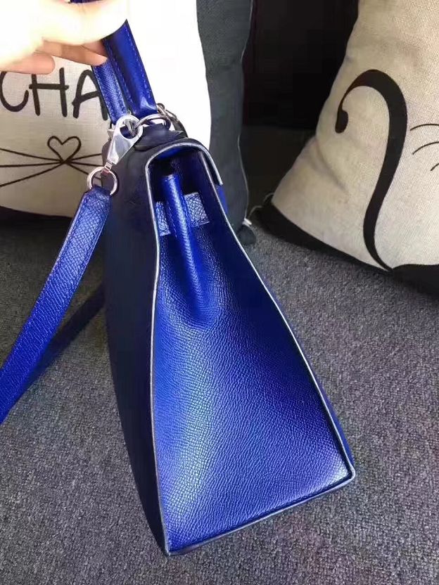 Hermes original epsom leather kelly 28 bag K28-1 electric blue