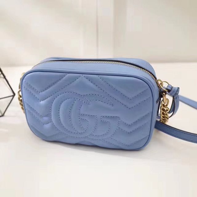 2017 GG marmont matelasse calfskin mini bag 448065 sky blue