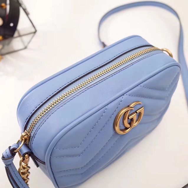 2017 GG marmont matelasse calfskin mini bag 448065 sky blue