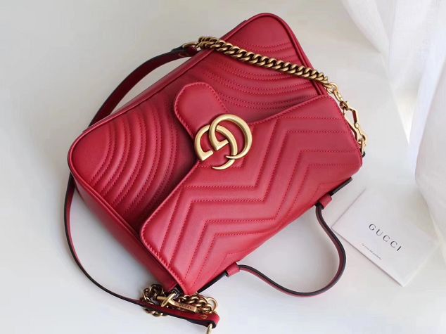 2018 GG Marmont original clafskin small top handle bag 498110 red