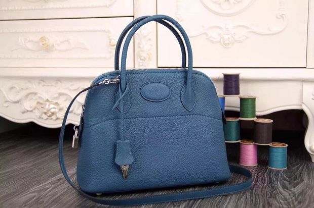 Hermes original togo leather medium bolide 31 bag B031 blue