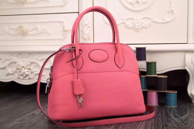 Hermes original togo leather small bolide 27 bag B027 pink