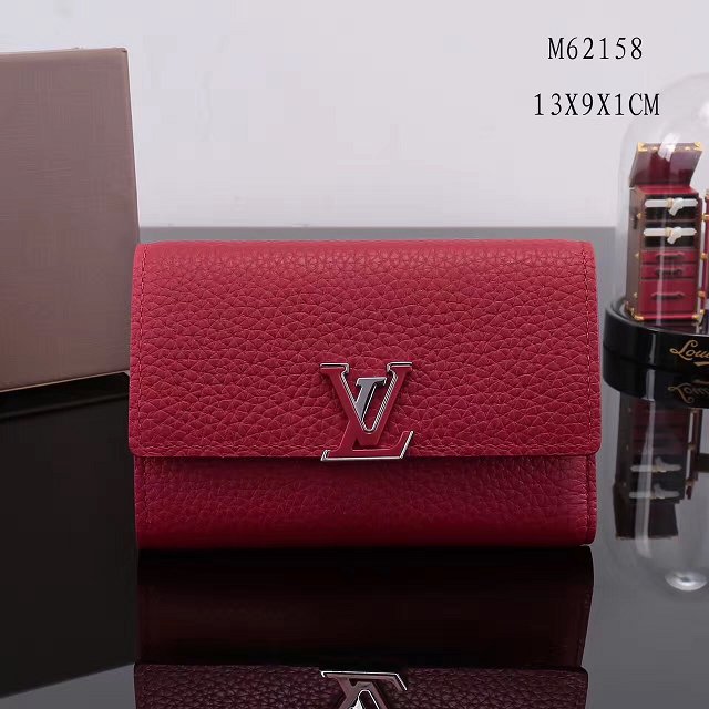 Louis vuitton calfskin capucines compact wallet M62155 wine