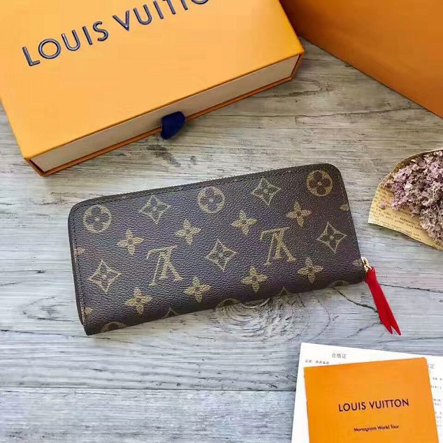 Louis vuitton monogram canvas clemence wallet m61298 red