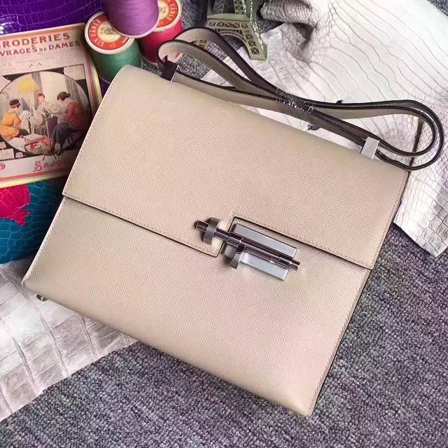 Hermes original epsom leather verrou chaine mini bag V18 beige