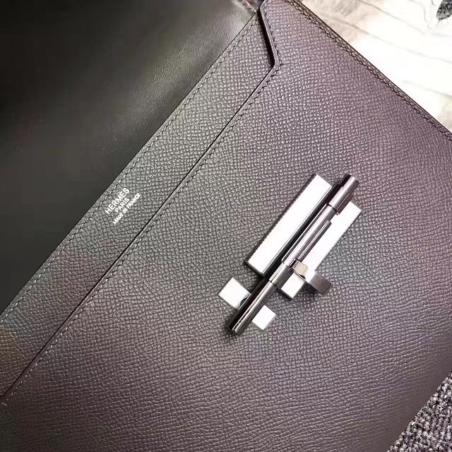 Hermes original epsom leather verrou chaine mini bag V18 dark gray