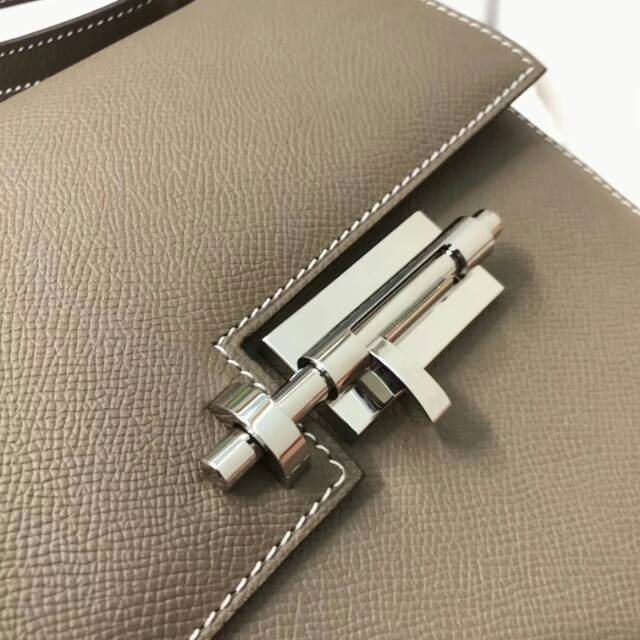 Hermes original epsom leather verrou chaine mini bag V18 gray