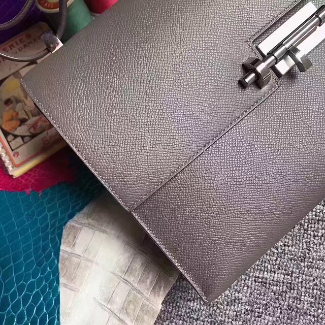 Hermes original epsom leather verrou chaine bag V23 dark gray