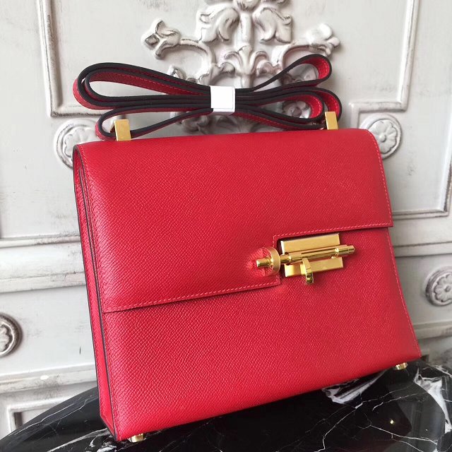 Hermes original epsom leather verrou chaine bag V23 red