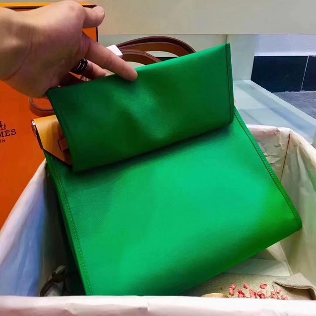 Hermes original canvas&calfskin leather large her bag H039 coffee&green