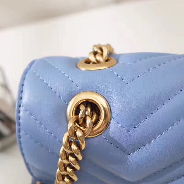 GG original calfskin marmont small shoulder bag 443497 light blue