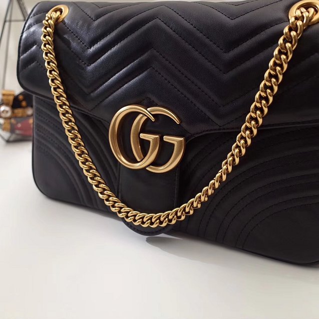 GG Marmont matelasse original leather medium shoulder bag 443496 black