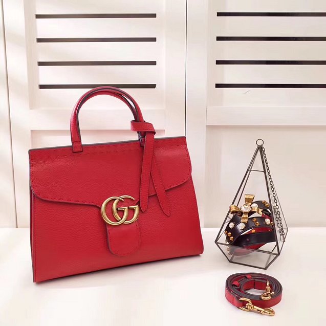 2018 GG marmont original calfskin top handle bag 421890 red