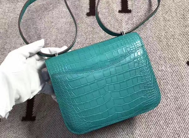 Top hermes 100% genuine crocodile leather constance bag C0023 lake blue