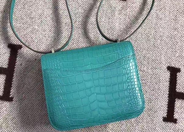 Top hermes 100% genuine crocodile leather constance bag C0023 lake blue
