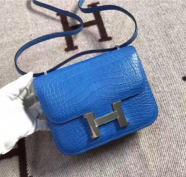 Top hermes 100% genuine crocodile leather small constance bag C0019 blue