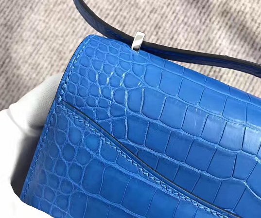 Top hermes 100% genuine crocodile leather small constance bag C0019 blue