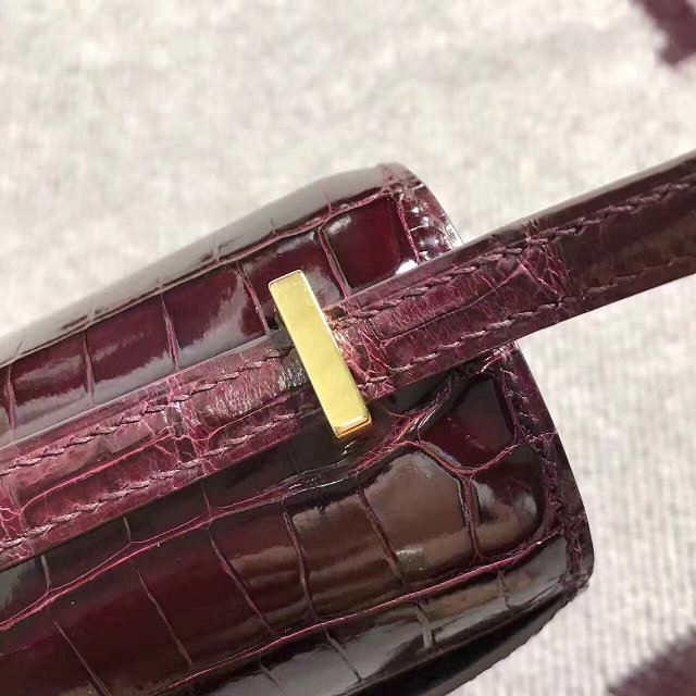 Top hermes 100% genuine crocodile leather small constance bag C0019 burgundy