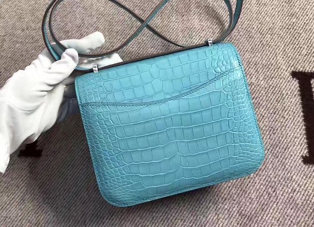Top hermes 100% genuine crocodile leather small constance bag C0019 sky blue
