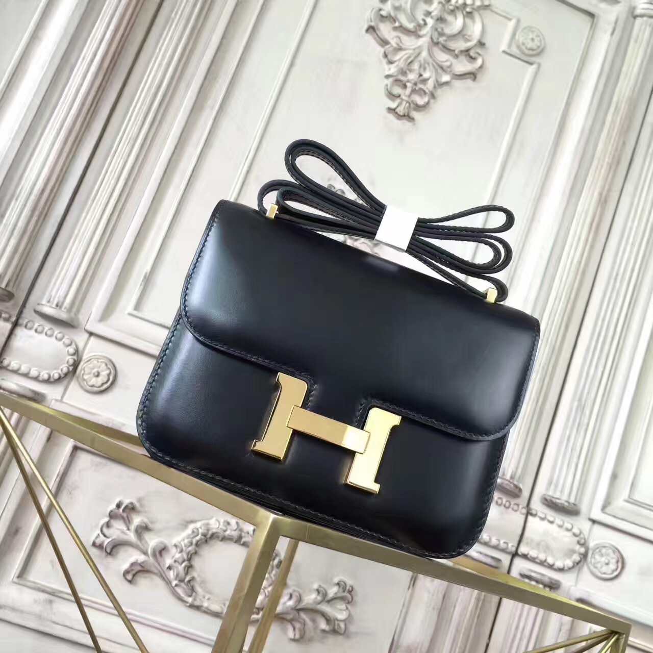 Hermes original box leather constance bag C023 black