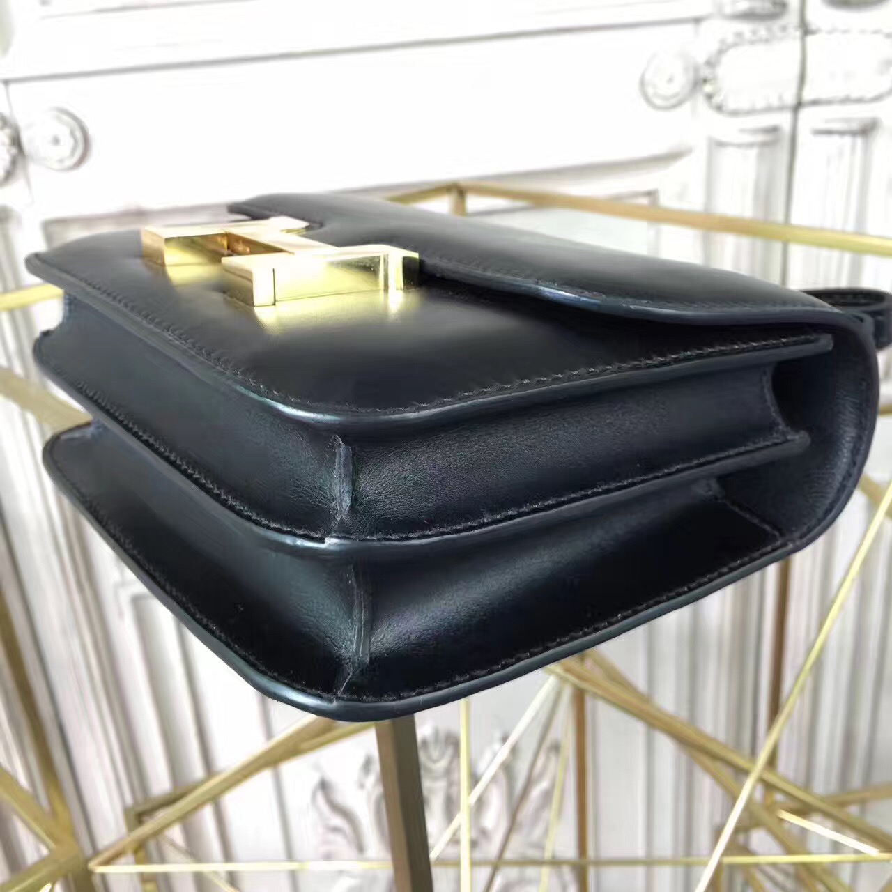 Hermes original box leather small constance bag C019 black