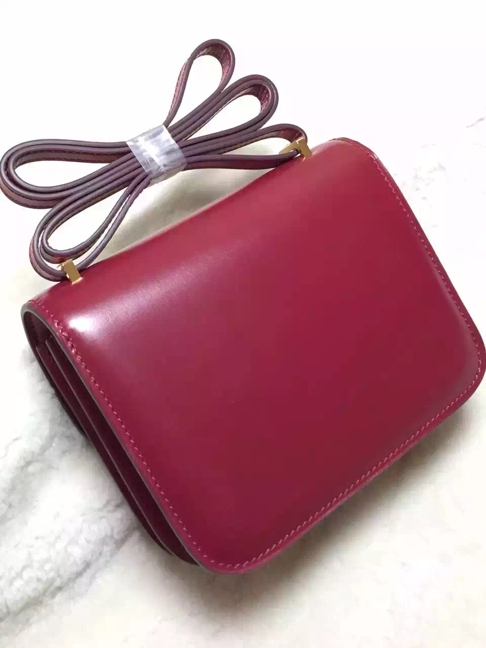 Hermes original box leather small constance bag C019 bordeaux