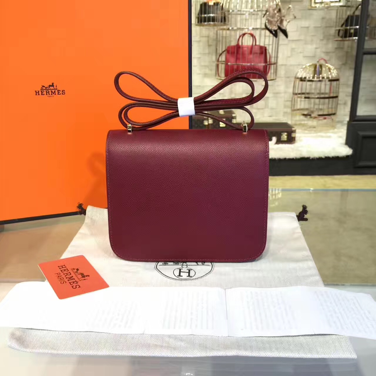 Hermes original epsom leather constance bag C23 burgundy