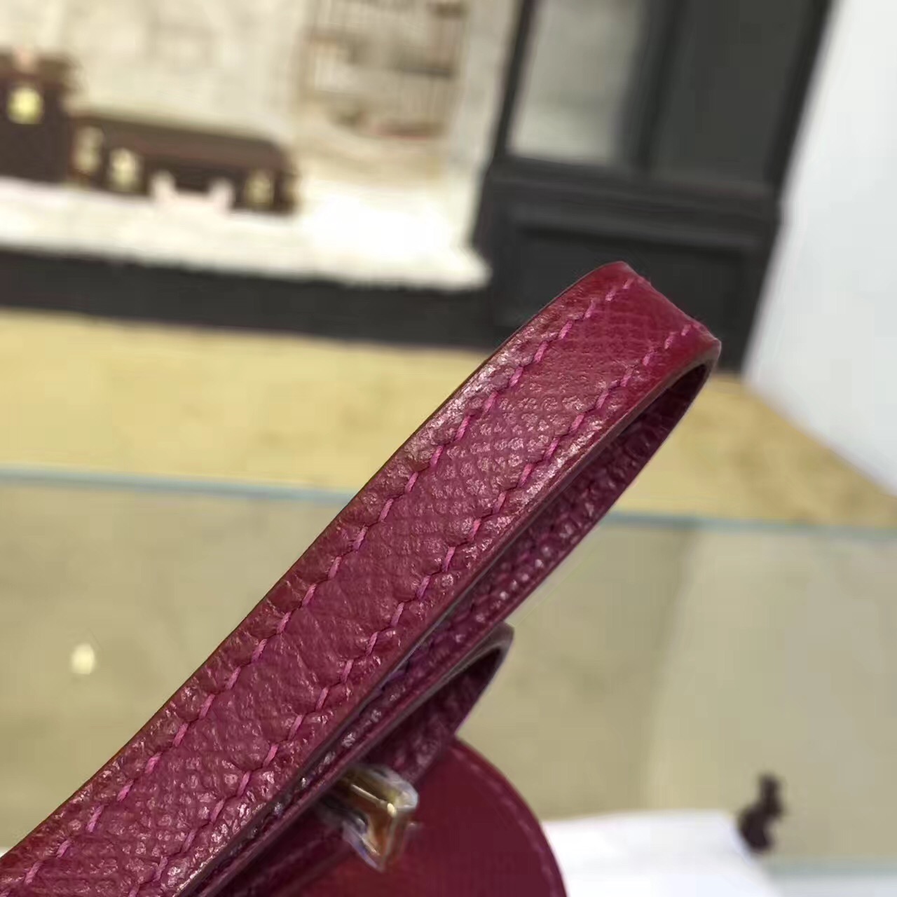 Hermes original epsom leather constance bag C23 burgundy