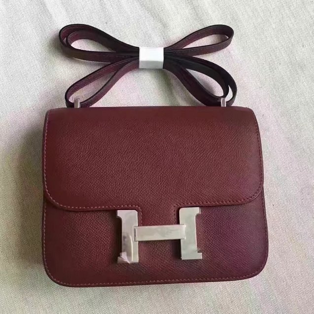 Hermes original epsom leather small constance bag C19 bordeaux