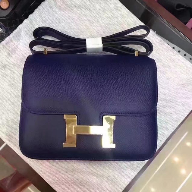 Hermes original epsom leather small constance bag C19 navy blue