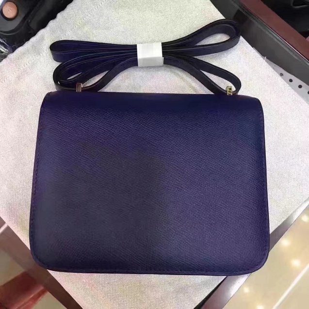 Hermes original epsom leather small constance bag C19 navy blue