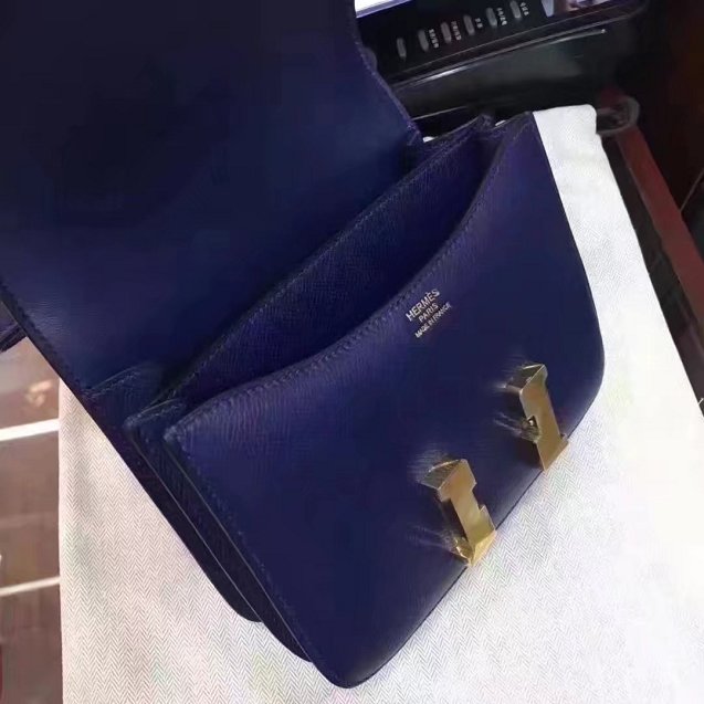 Hermes original epsom leather small constance bag C19 navy blue
