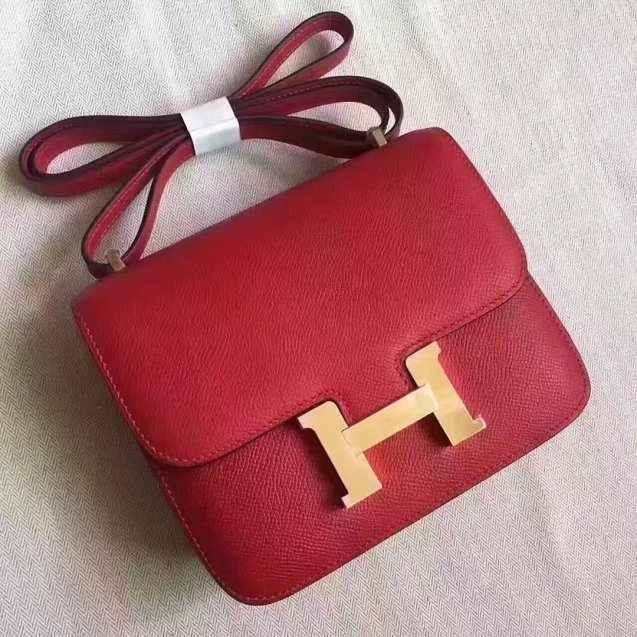 Hermes original epsom leather small constance bag C19 red