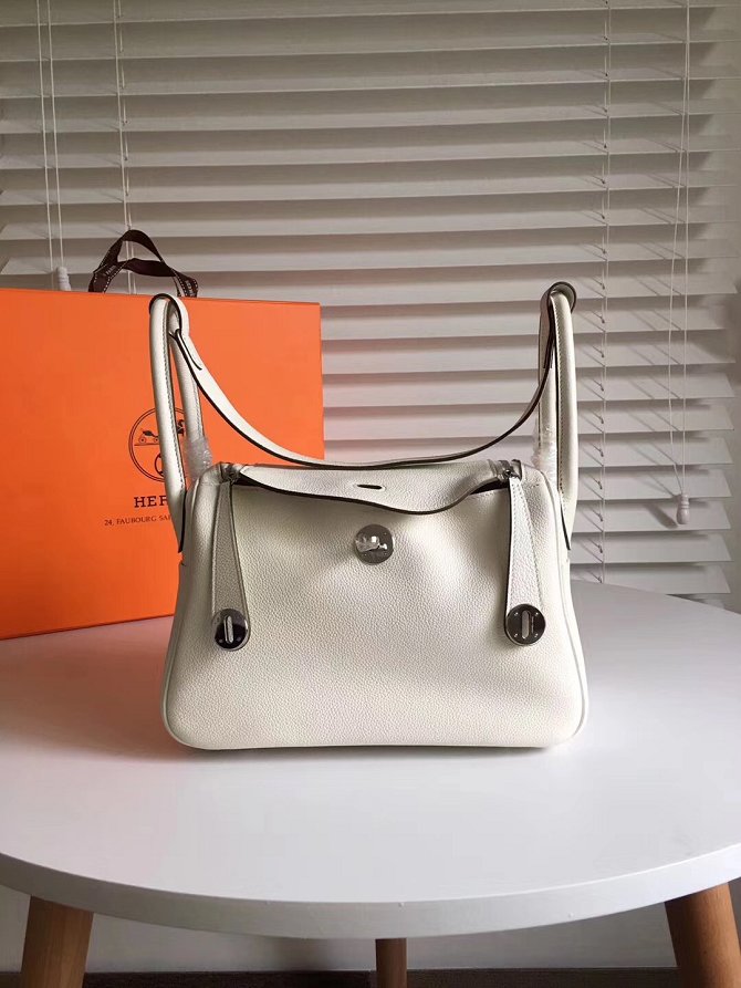 Hermes original top togo leather small lindy 26 bag H26 white