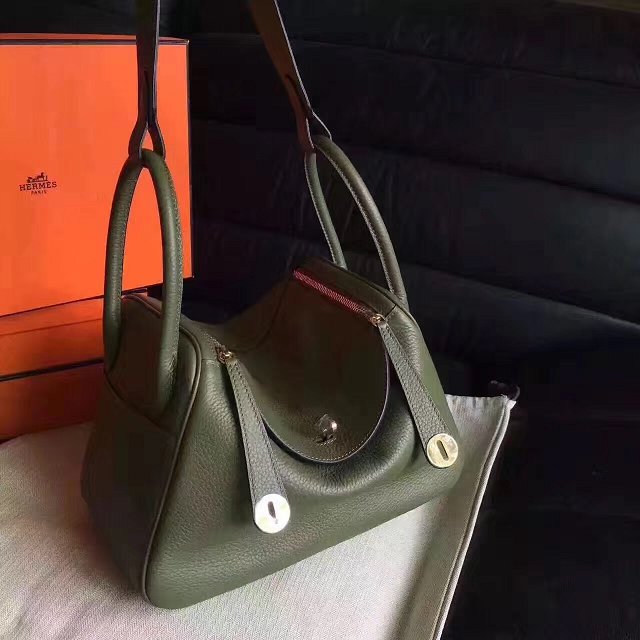Hermes original top togo leather large lindy 34 bag H34 blackish green