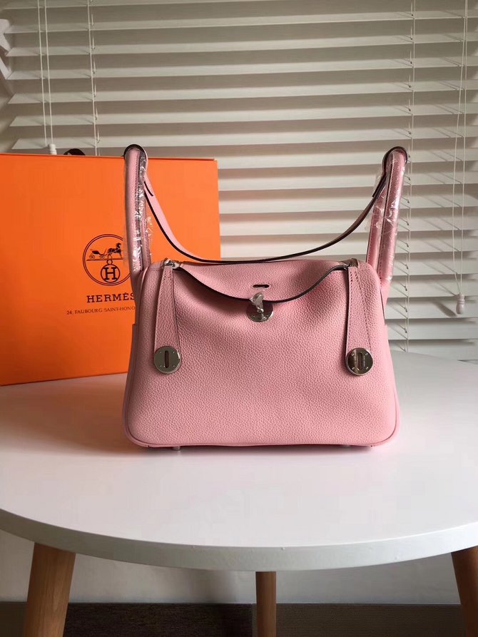 Hermes original top togo leather large lindy 34 bag H34 pink