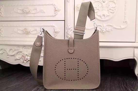 Hermes original togo leather evelyne pm shoulder bag E28 gray