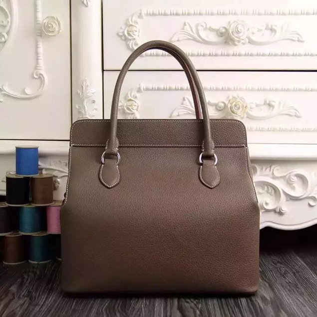 Hermes original togo leather small toolbox handbag T26 dark coffee