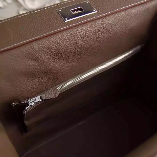 Hermes original togo leather small toolbox handbag T26 dark coffee