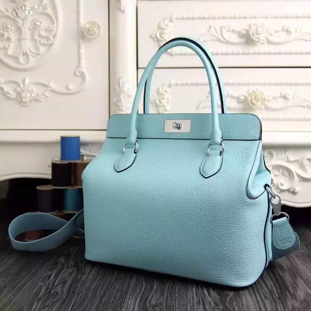 Hermes original togo leather small toolbox handbag T26 sky blue