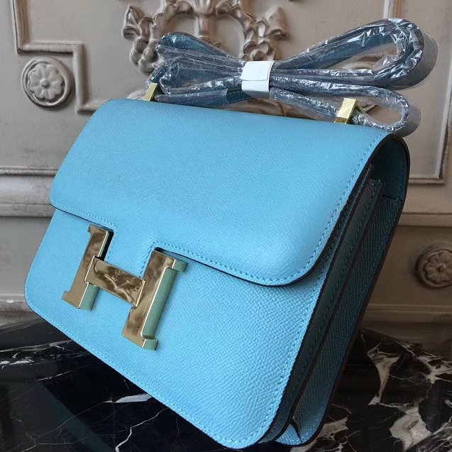 Hermes epsom leather constance 23 bag C230 sky blue