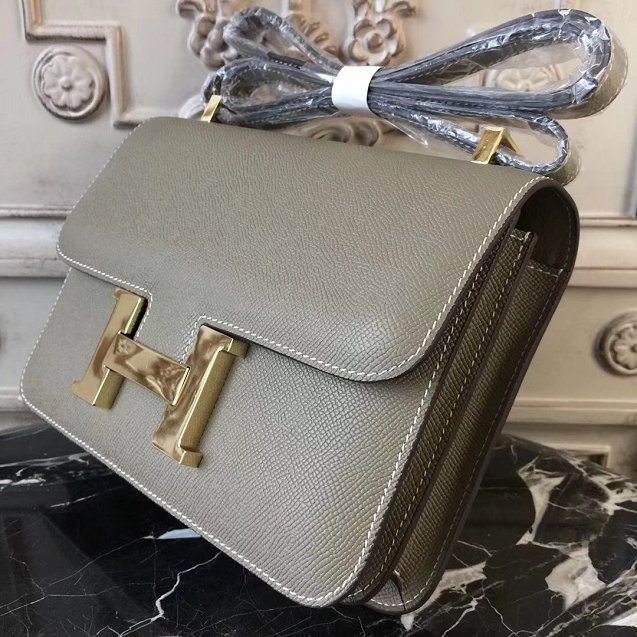 Hermes epsom leather small constance bag C19 gray