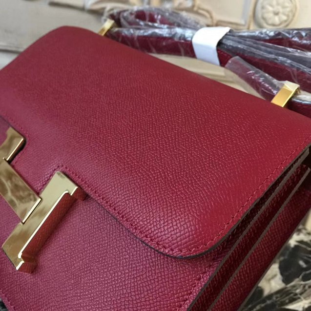 Hermes epsom leather small constance bag C19 wine red