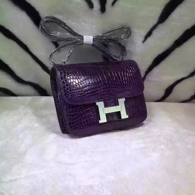 Top hermes 100% genuine crocodile leather constance bag C0023 purple