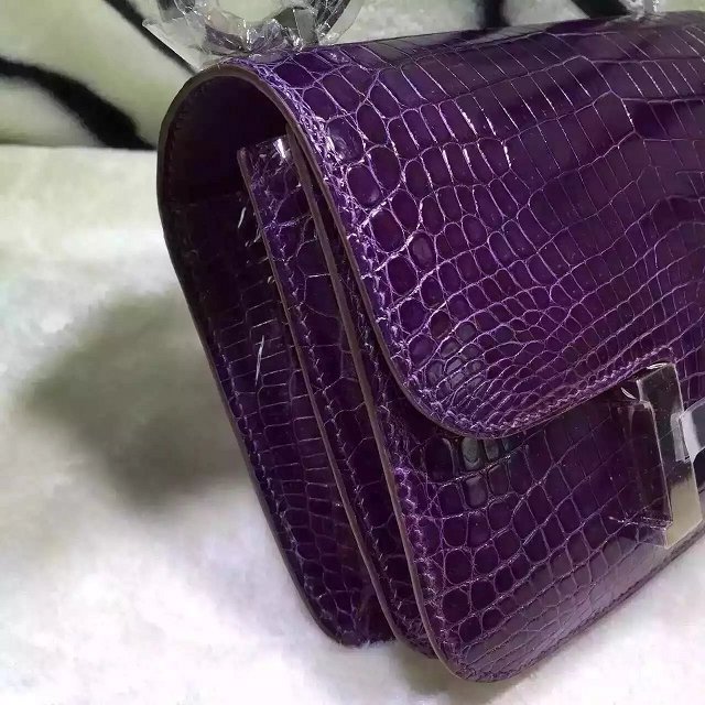 Top hermes 100% genuine crocodile leather constance bag C0023 purple