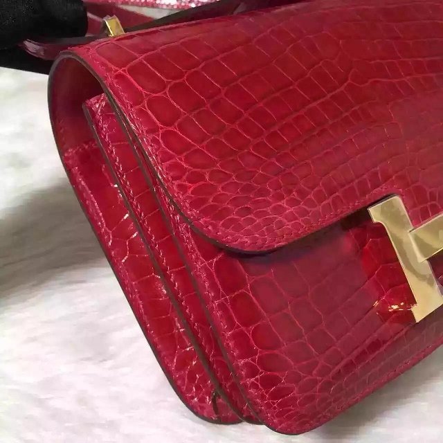 Top hermes 100% genuine crocodile leather constance bag C0023 red