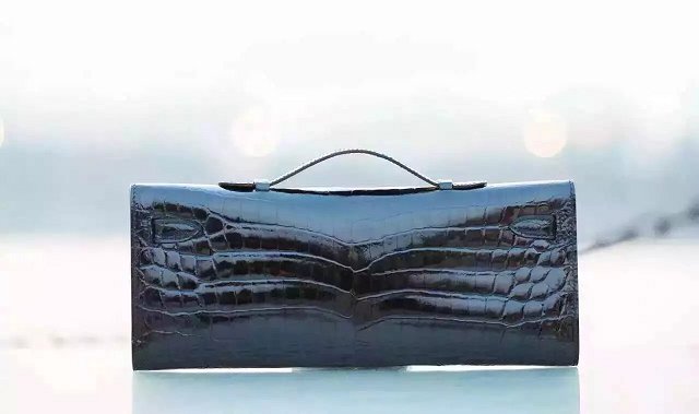 Top hermes 100% genuine crocodile leather kelly cut 31 clutch C310 black