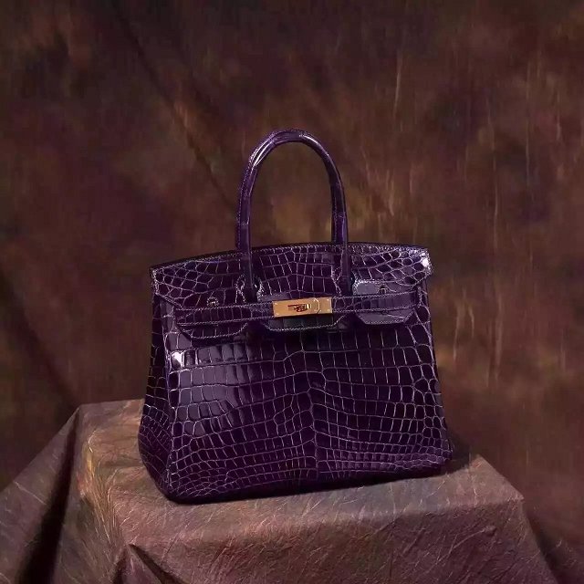 Top hermes genuine 100% crocodile leather handmade birkin 35 bag K350 deep purple