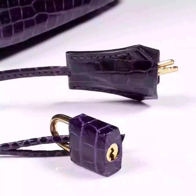 Top hermes genuine 100% crocodile leather handmade birkin 35 bag K350 deep purple