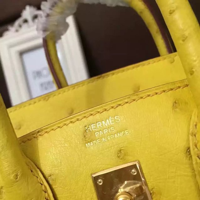 Top hermes genuine 100% ostrich leather handmade birkin 35 bag K350 yellow